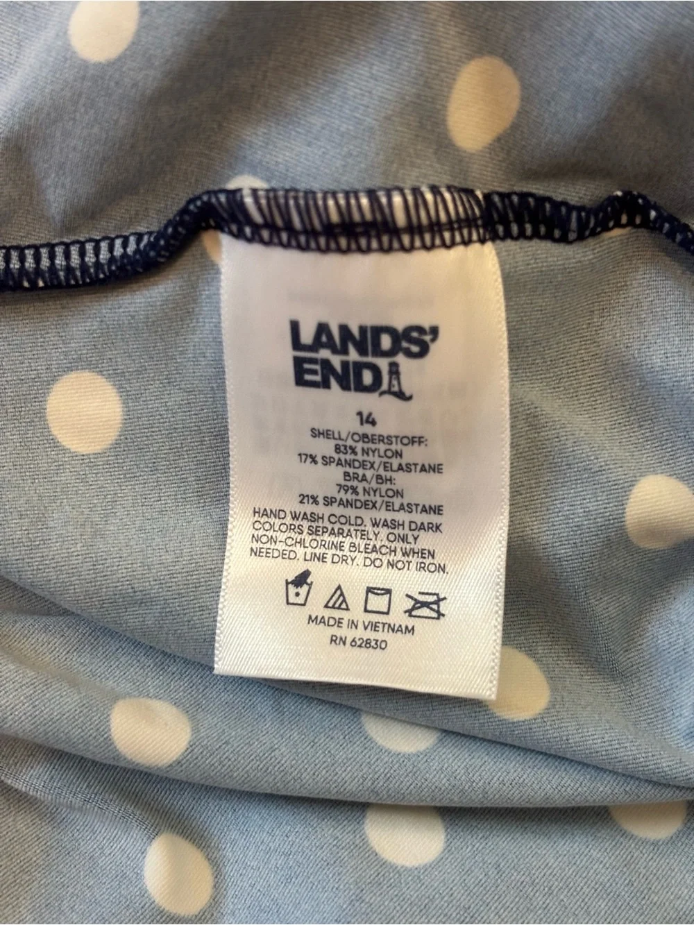 Lands' End Women’s Chlorine Resistant Blouson Tankini Swimsuit Top - Size 14